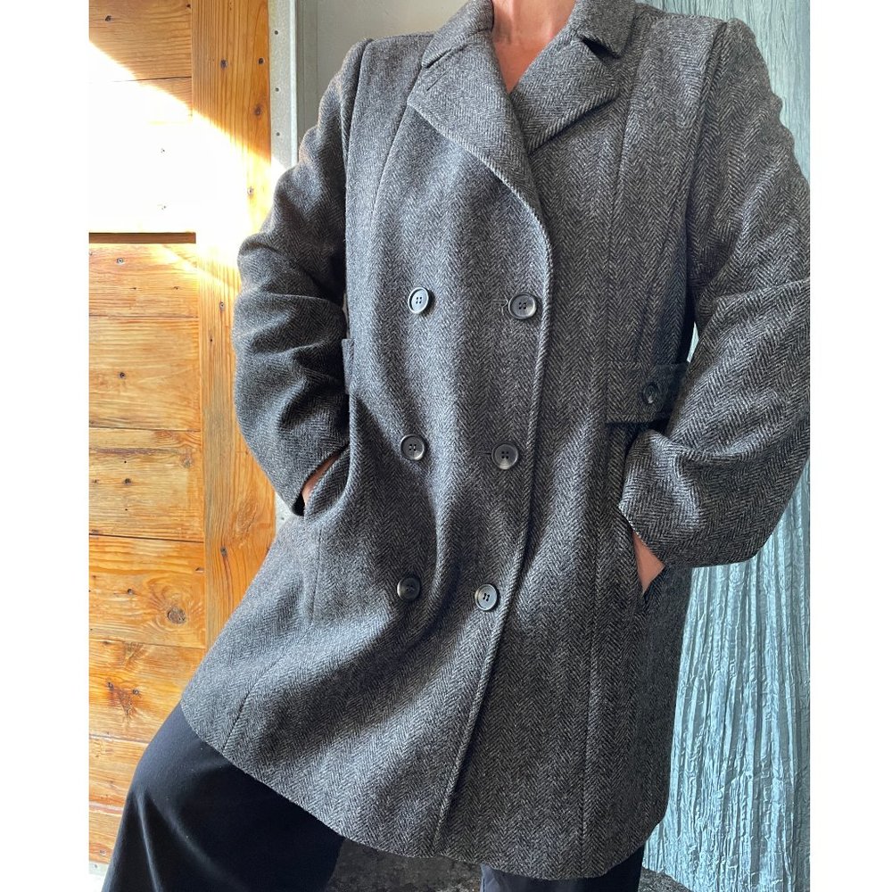 Vintage Grey Wool Trench Coat Alorna Size 10-12